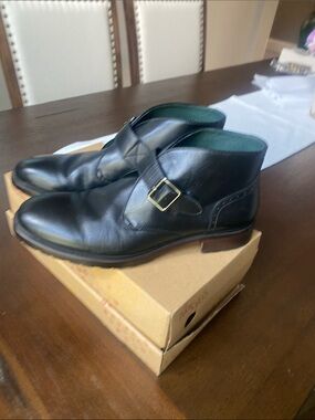 Johnston & Murphy Black Leather Chukka Boots with Gold Buckle